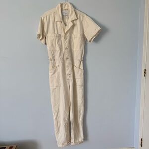 Anthropologie’s Pistola Grover 100% Cotton Utility Jumpsuit in Cream Size L